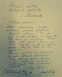 Sedlčany, Spolek divadelních ochotníků, korespondence s Josefem Sukem, 1934