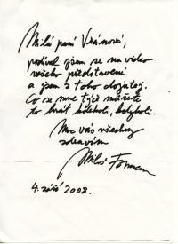 Křenovice, Smotaná hadice, dopis Miloše Formana, 2008