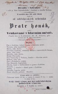 Soběslav, Soběslavští ochotníci, Bratr honák - plakát,  1852