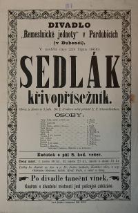 Pardubice, Řemeslnická jednota, Sedlák křivopřísežník - plakát, 1899