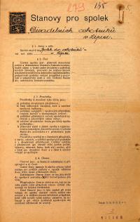 Lipice, Spolek divadelních ochotníků, spolkové stanovy, 1923