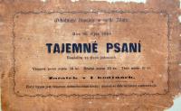 Žďár nad Sázavou, Ochotnické divadlo, Tajemní psaní - plakát, 1864