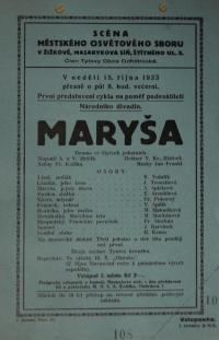 Praha-Žižkov, Scéna Městského osvětového sboru, Maryša - plakát, 1933