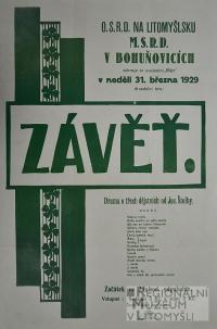 Bohuňovice, Republikánský dorost, Závěť - plakát, 1929