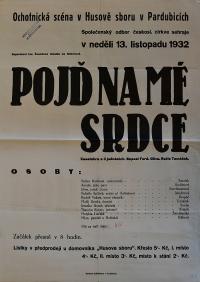 Pardubice, Církev československá, Pojď na mé srdce - plakát, 1932