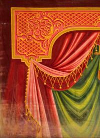 Mladějovice, Skupa, detail opony, draperie, autor Jindřich Boška, 1934