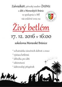 Moravské Bránice, Žasnu, Živý betlém - plakát, 2016