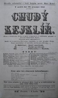 Kutná Hora, Ochotníci, Chudý kejklíř, Tyl, 1857 - plakát.