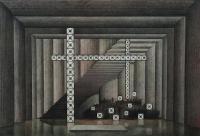 Ze scénických návrhů Karla Zmrzlého - Karel Horký: Jed z Elsinoru, Státní divadlo, Brno, 1969