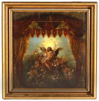 Praha, Prozatímní divadlo, GAREIS Antonín návrh opony, Anděl, andělíčci, květiny, olej, s.a., Div.odd. NM (depozit. Terezín)