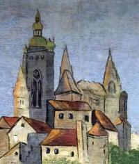 Chlum, prospekt Pražský hrad na rubu opony Oldřich a Božena, 7b. detail po restaurování, 2012