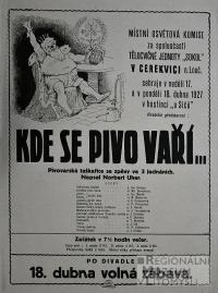 Cerekvice, MOK, Sokol, Kde se pivo vaří... - plakát, 1927