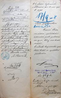 Červená Řečice, protokol o účasti hasičů na divadelním představení, 1905