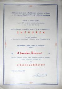 Choceň, Dívčí škola, Sněhurka, 1947
