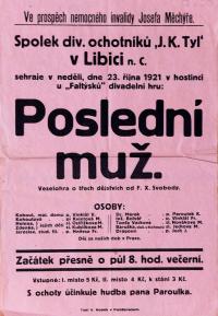 Libice nad Cidlinou, J. K. Tyl, Poslední muž, plakát, 1921