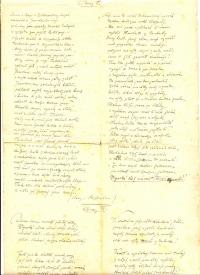 Vysoké n.J., Dopis K.V. Raise s přílohou básně pro živý obraz srazu rodáků 1885. Pověst o původu města Vysokého nad Jizerou,  Rkp 8 s.   