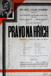 Nymburk, Hálek, Právo na hřích – plakát, 1931