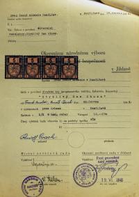 Jihlava, Okresní úřad Jihlava, žádost o povolení divadelního představení, 1946