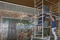 Český Brod, sokolovna, opona Pocta sokolům, instalace opony 2015