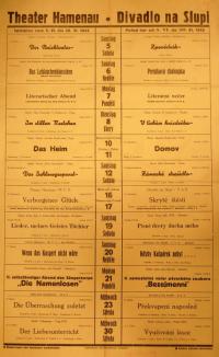 Praha-Nové Město, Divadlo Na Slupi, Pořad her od 5.VI. do 30.VI. 1943 - plakát, 1943