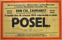 Prostějov, Místní osvětový sbor, Komenský, Tyl, Posel - plakát, 1934