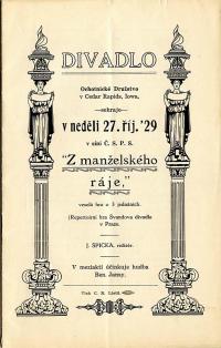 Cedar Rapids, Ochotnické družstvo, Z manželského ráje - program, 1929