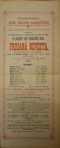 Nová Paka, Akademici, Studenti, Prodaná nevěsta - plakát, 1894