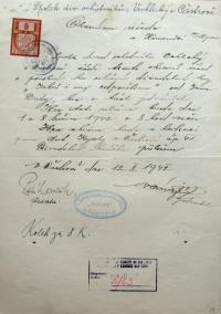 Častrov, Vrchlický, žádost o povolení hry, 1942