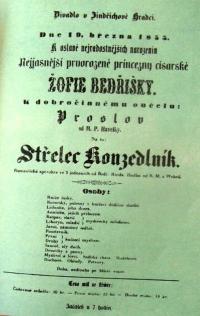 JIndřichův Hradec, Divadlo, Střelec kouzedlník, 1855 - plakát