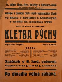 Boháňka-Skála, Hospodářsko-čtenářská beseda, Klatba pýchy - plakát, 1930