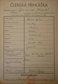Střevač, Havlíček, Členská přihláška, 1943