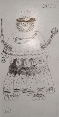 Terezín, gheto, Ester, návrh kostýmu Krále od Františka Zelenky