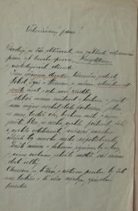 Štein-Táborský, Slaný, Tyrš, žádost o rady ke stavbě jeviště, s. 1, 1910