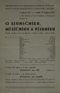 Vraňany, Obecná škola a Mošna, O Slunečníku, Měsíčníku a Větrníku – plakát, 1939