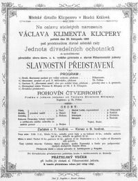 Hradec Králové, Klicpera,100let Klicpery, Rohovín Čtverrohý, 1892 - plakát