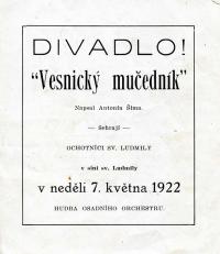Cedar Rapids, Ochotníci sv. Ludmily, Vesnický mučedník - program, 1922