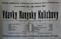 Pardubice, Husův sbor a Městský osvětový sbor, Vdavky Nanynky Kulichovy - plakát, 1940