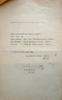 Třebíč, Měšťanská beseda, oznámení o trvání spolku, 1926