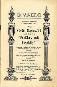 Cedar Rapids, Ochotnické družstvo, Pepička z malé hospůdky - program, 1929