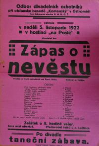 Ostroměř, Komenský, Zápas o nevěstu - plakát, 1922