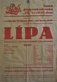 Lysá nad Labem, výstava DIVADLO JE PODIVUHODNÁ VĚC..., výpravná hra Lípa, 1950, výstavní panel, 2018