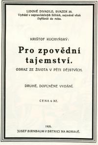 Brtnice, obálka knihy Pro zpovědní tajemství,  1925
