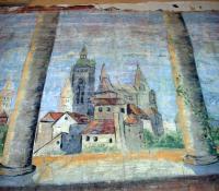 Chlum, prospekt Pražský hrad na rubu opony Oldřich a Božena, 5. detail před restaurováním, 2012