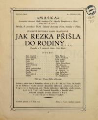 Plzeň, Maska, Jak Rezka přišla do rodiny – plakát, 1926