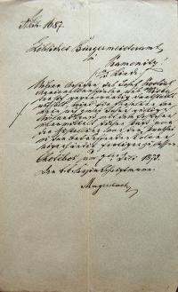 Chotěboř, dopis hejtmana purkmistrovi o loutkáři Josefu Košťálovi, 1873