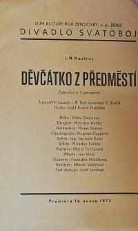 Brno, Svatoboj, Děvčátko z předměstí - program, 1973