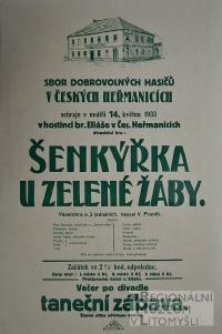 České Heřmanice, Hasiči, Šenkýřka u Zelené žáby - plakát, 1933