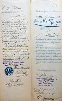 Červená Řečice, protokol o účasti hasičů na divadelním představení, 1908