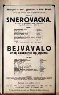 Havlíčkův Brod, Gymnáziu, Šněrovačka - Bejvávalo - plakát, 1926