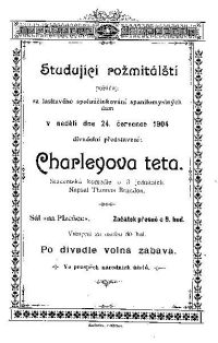 Rožmitál pod Třemšínem, Studující rožmitálští, Charleyova teta - pozvánka 1904